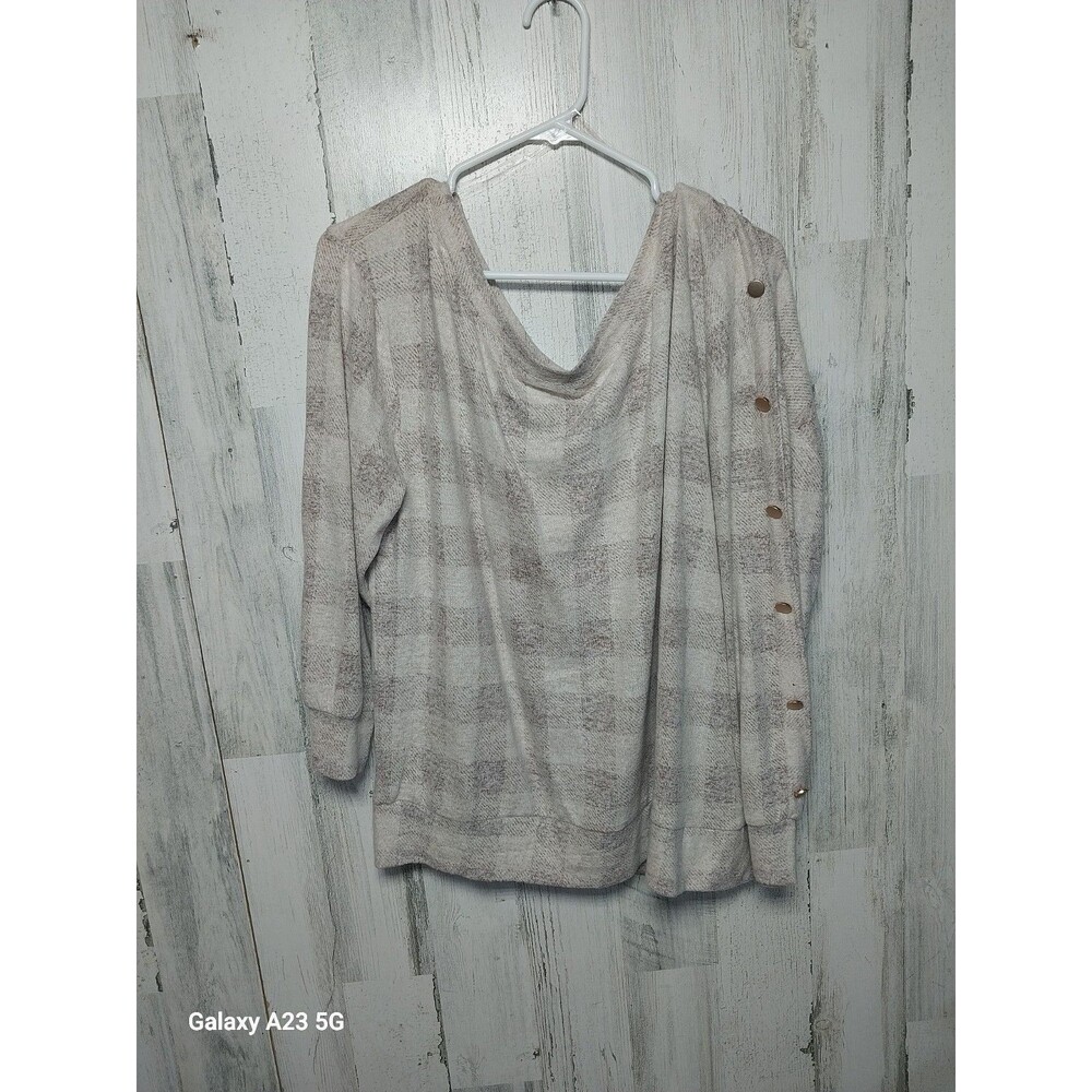 Maurices beige/cream buffalo plaid off-the-shoulder top Plus Size 1X  NWT